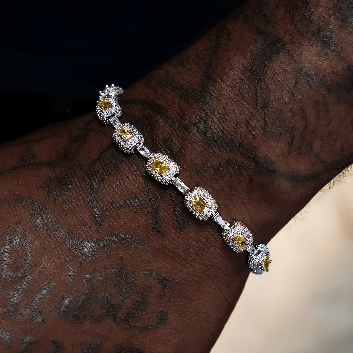 GLD Men Iced Canary Cushion Cut Bracelet