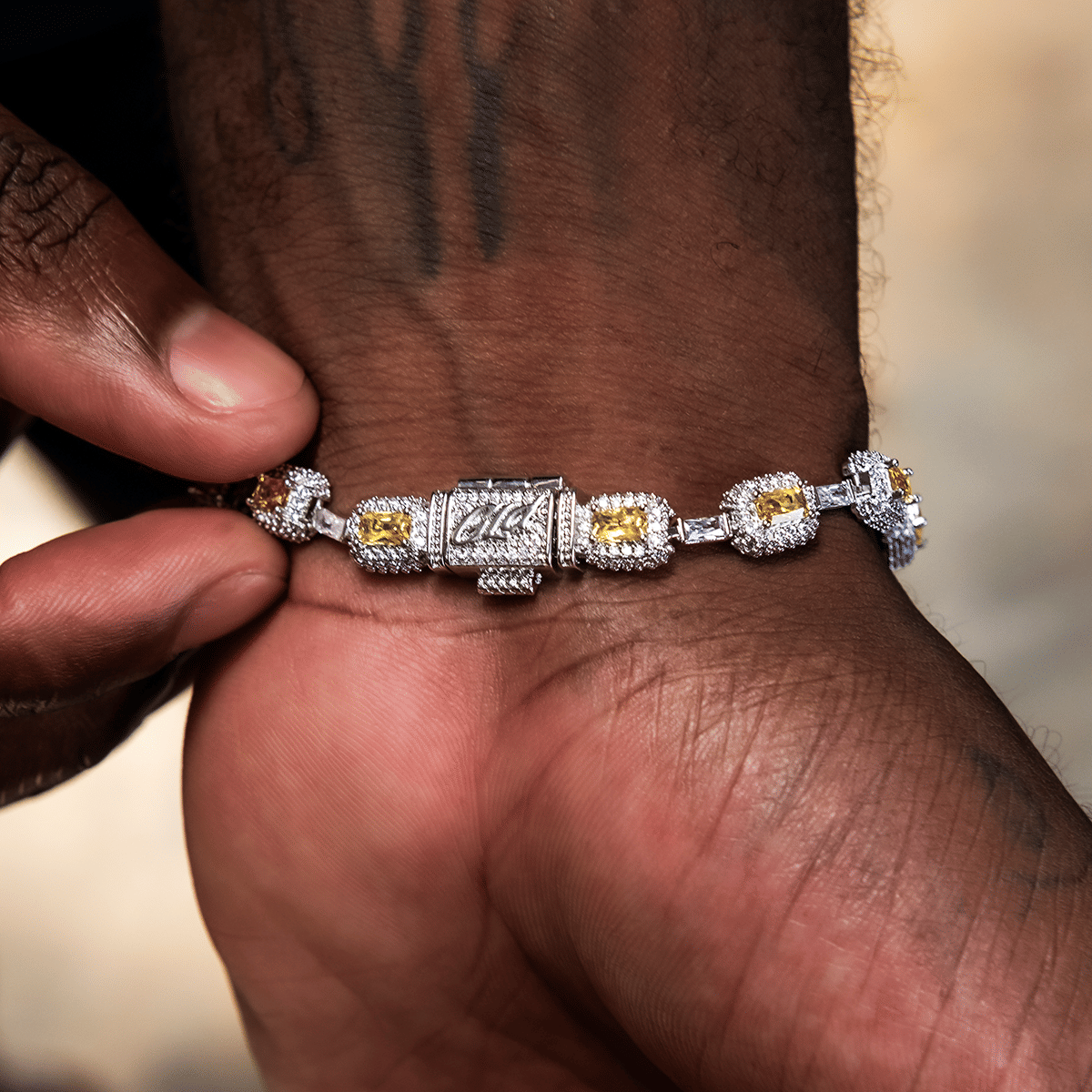 GLD Men Iced Canary Cushion Cut Bracelet
