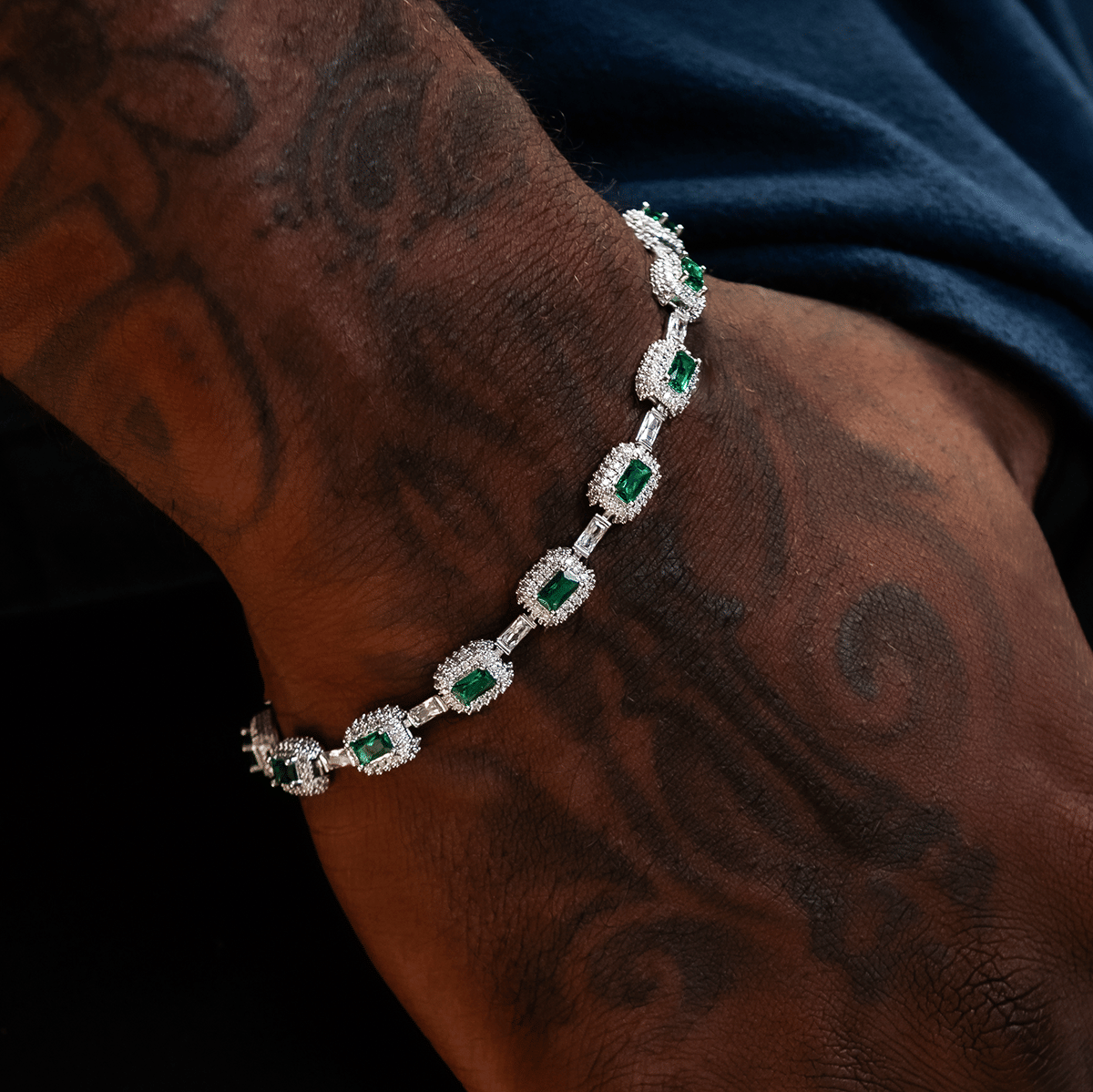 GLD Men Iced Emerald Cushion Cut Bracelet
