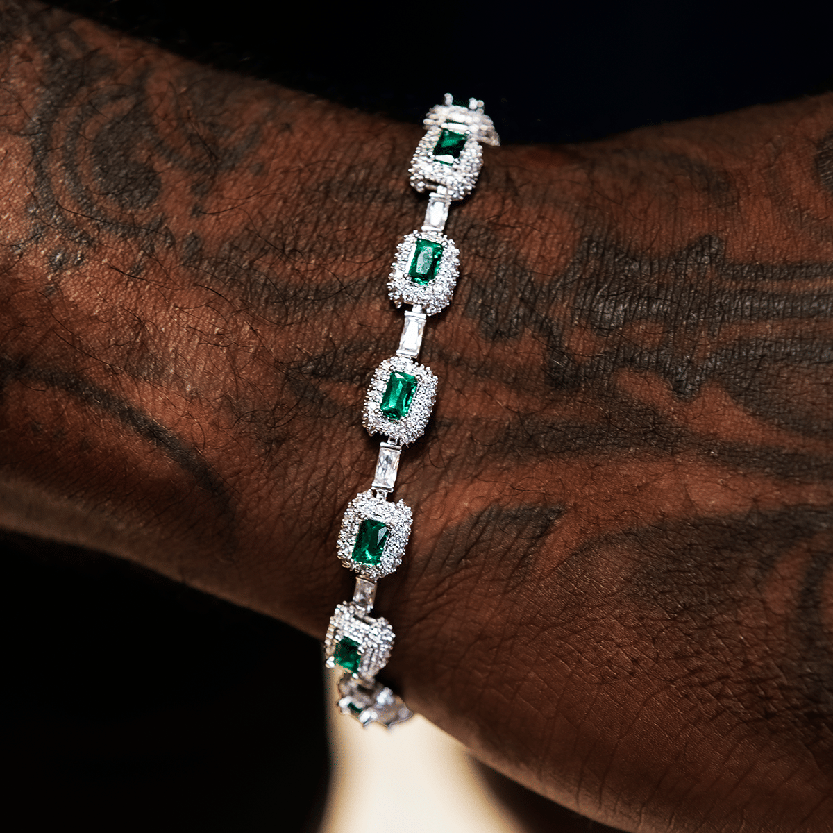 GLD Men Iced Emerald Cushion Cut Bracelet