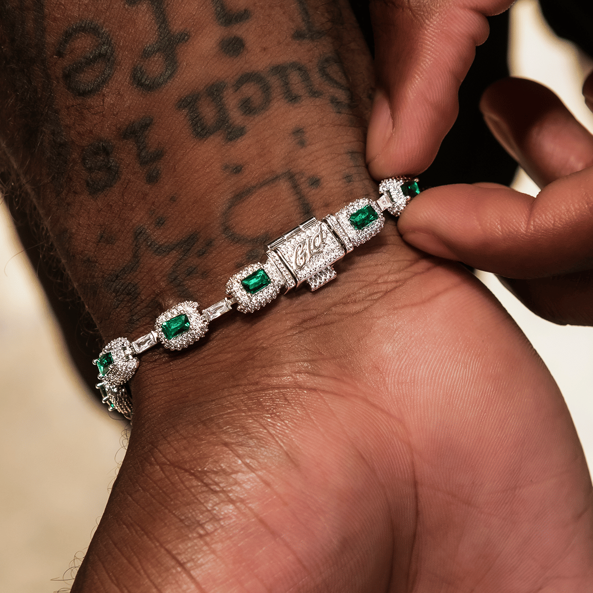 GLD Men Iced Emerald Cushion Cut Bracelet