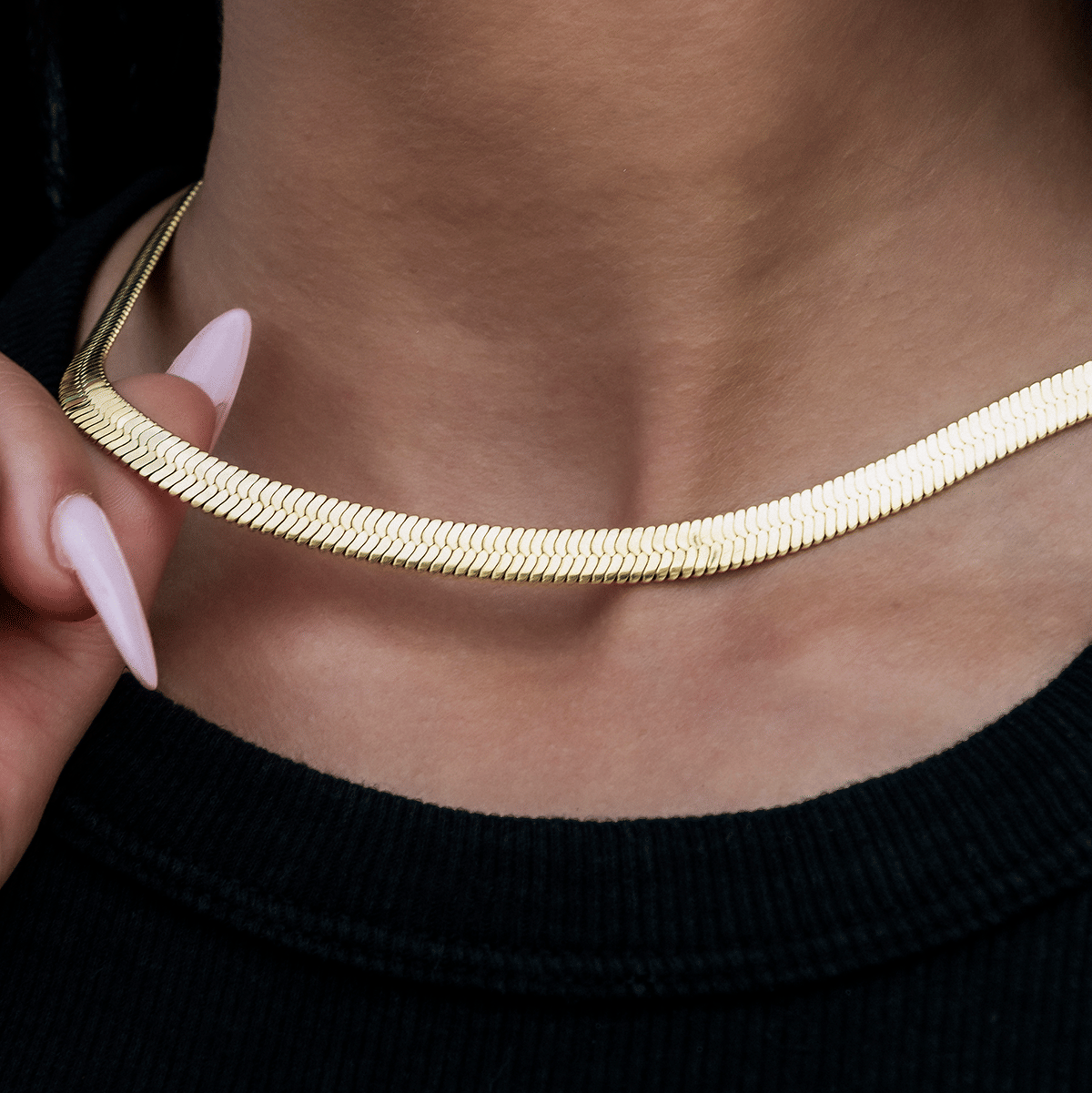 GLD Women Herringbone Necklace in Yellow Gold - 6 mm