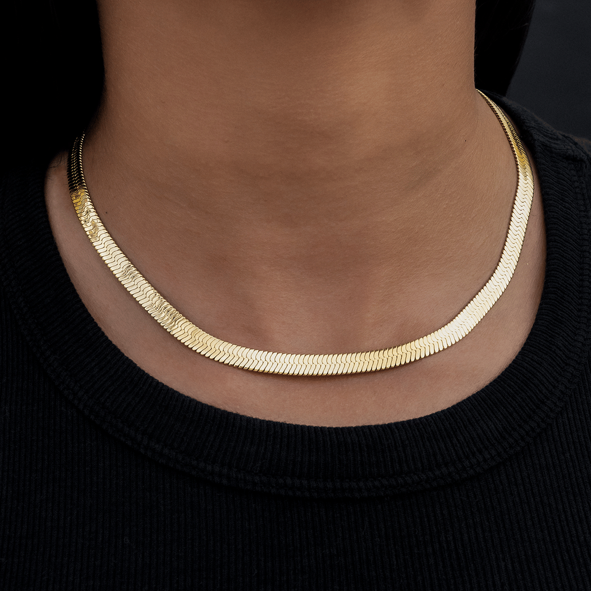 GLD Women Herringbone Necklace in Yellow Gold - 6 mm