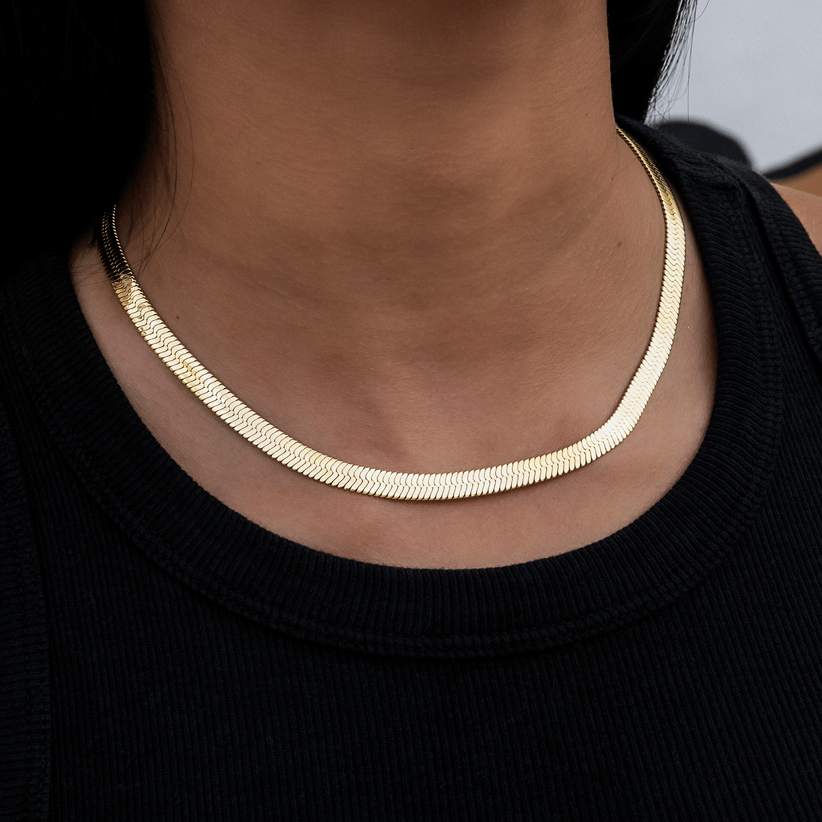GLD Women Herringbone Necklace in Yellow Gold - 6 mm