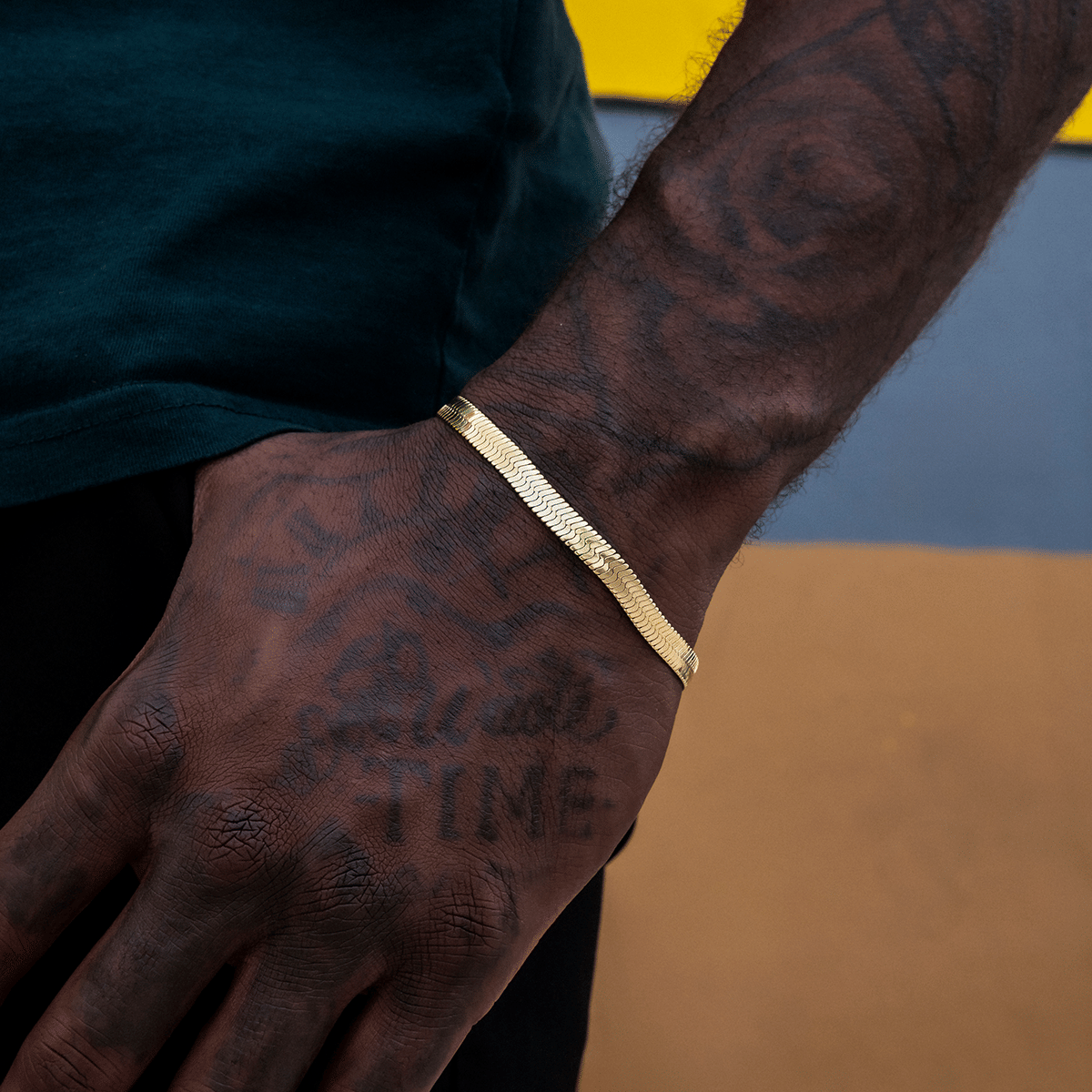 GLD Men Herringbone Bracelet in Yellow Gold - 6 mm