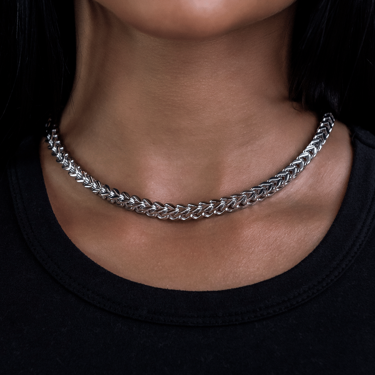 GLD Women Franco Necklace in White Gold - 6 mm