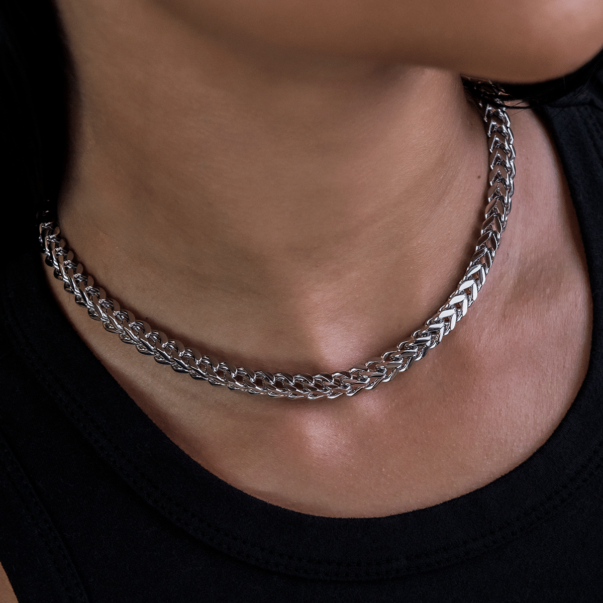 GLD Women Franco Necklace in White Gold - 6 mm