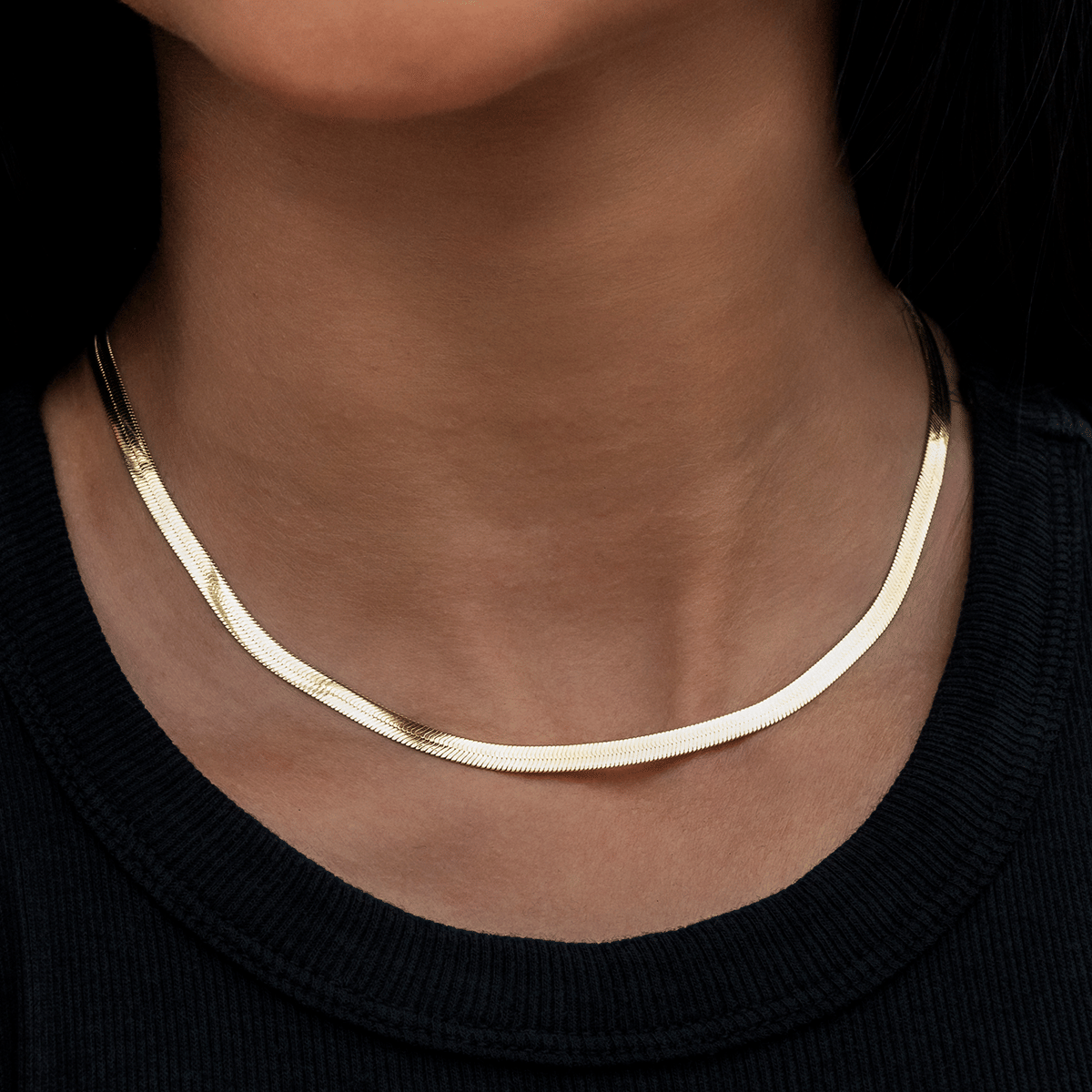 GLD Women Herringbone Necklace in Yellow Gold - 4 mm