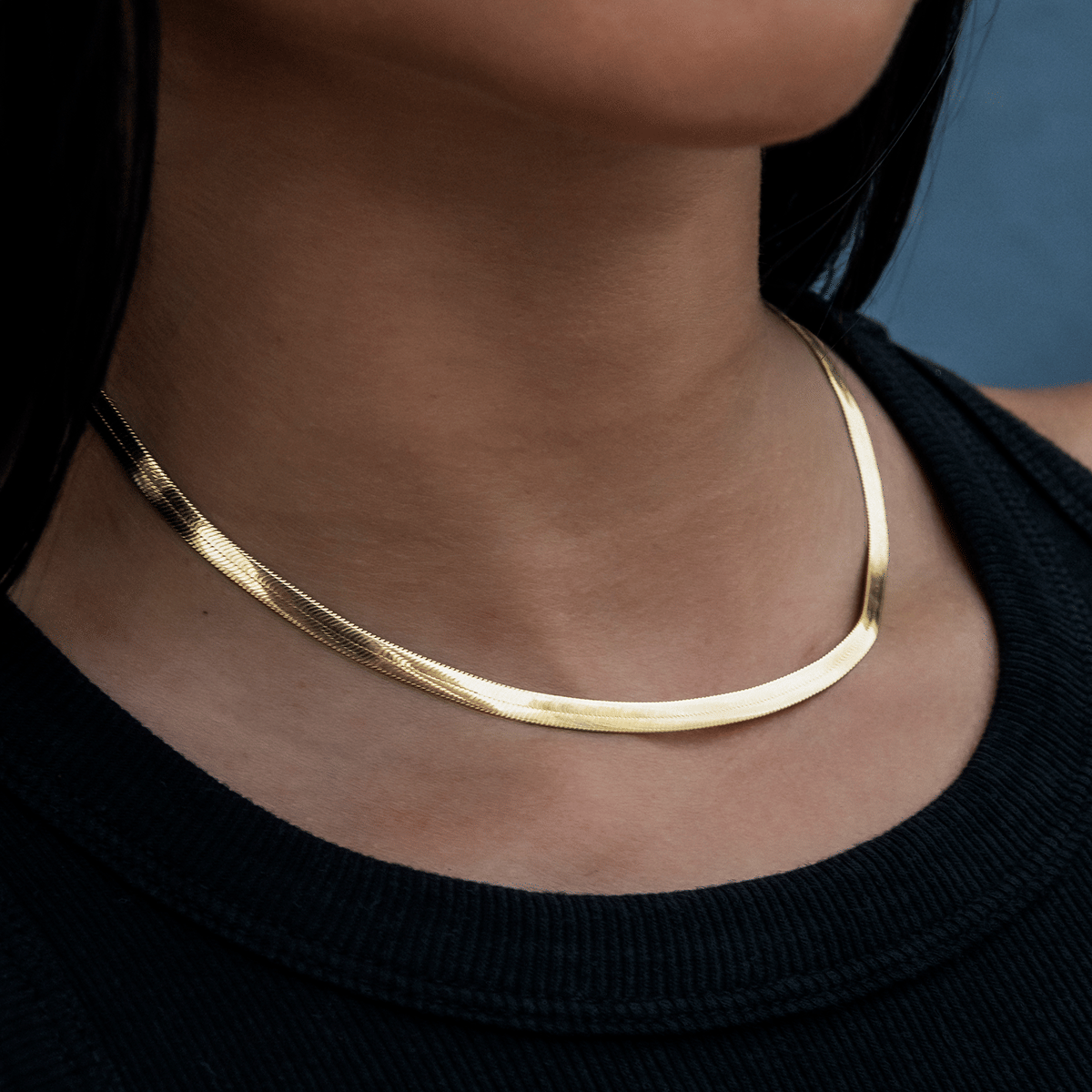 GLD Women Herringbone Necklace in Yellow Gold - 4 mm