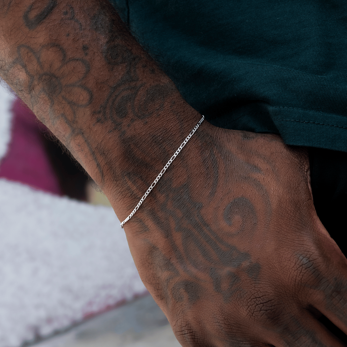 GLD Men Figaro Bracelet in White Gold - 2 mm