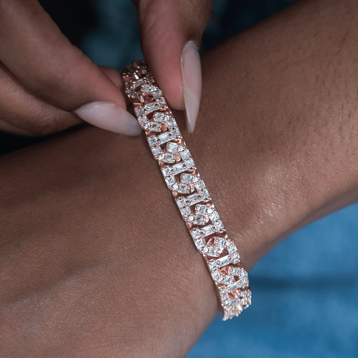 GLD Women Baguette Chain Link Bracelet in Rose Gold