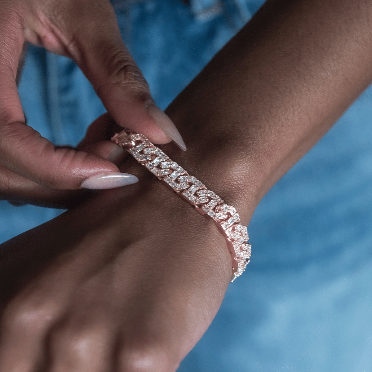 GLD Women Baguette Chain Link Bracelet in Rose Gold