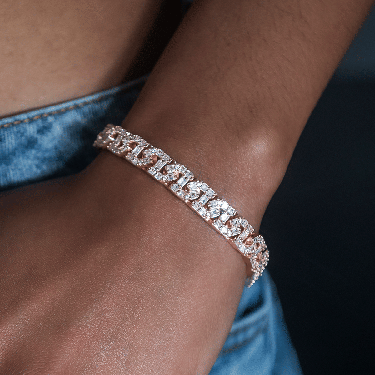 GLD Women Baguette Chain Link Bracelet in Rose Gold