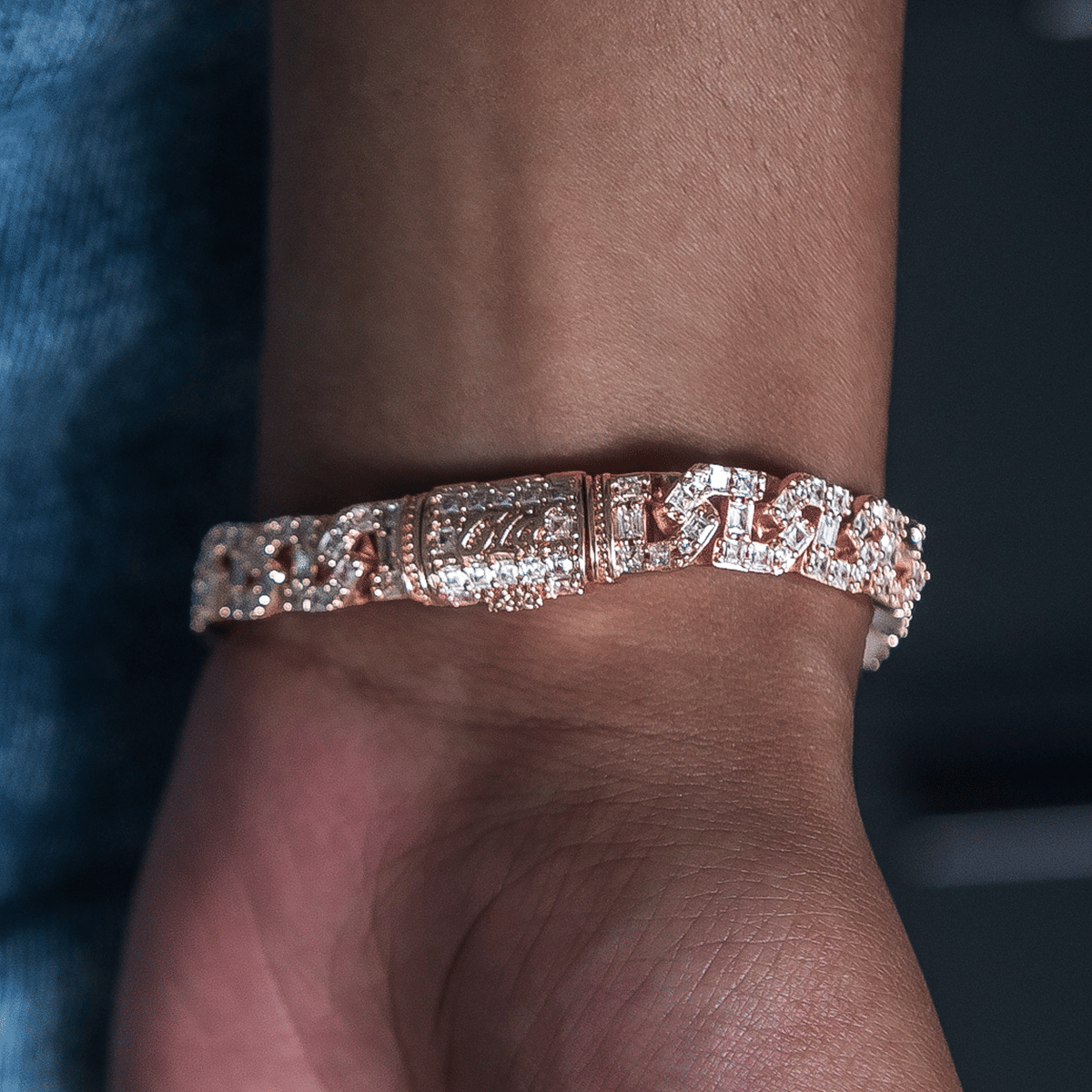GLD Women Baguette Chain Link Bracelet in Rose Gold