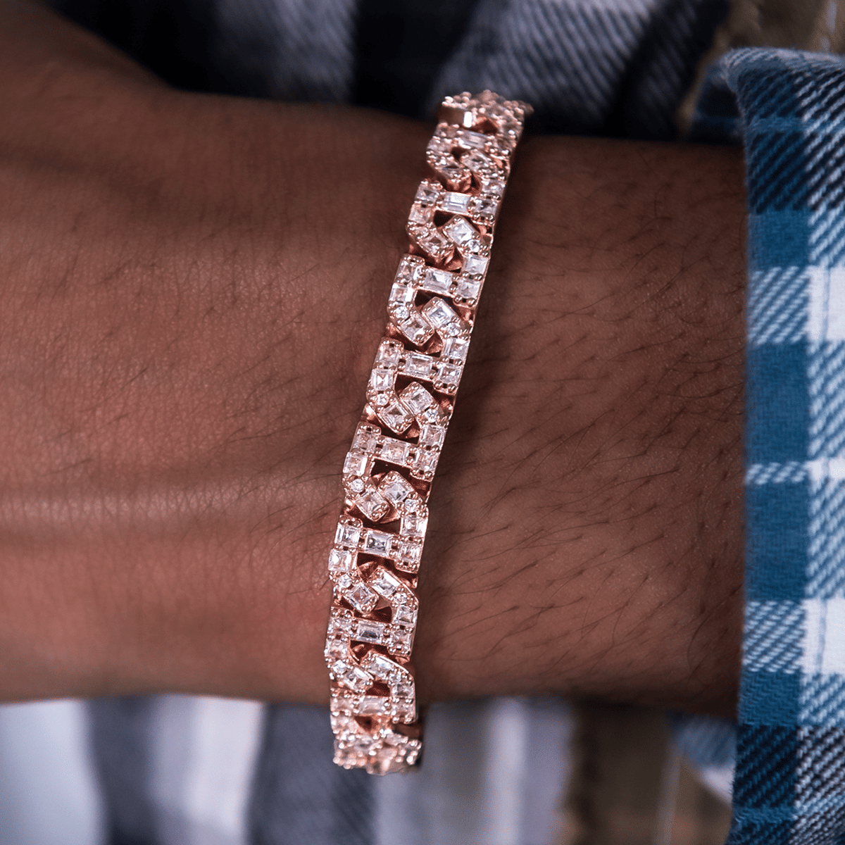 GLD Men Baguette Chain Link Bracelet in Rose Gold