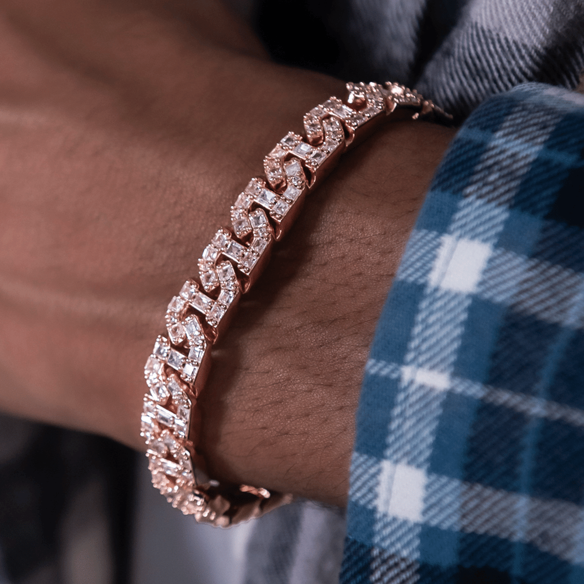 GLD Men Baguette Chain Link Bracelet in Rose Gold