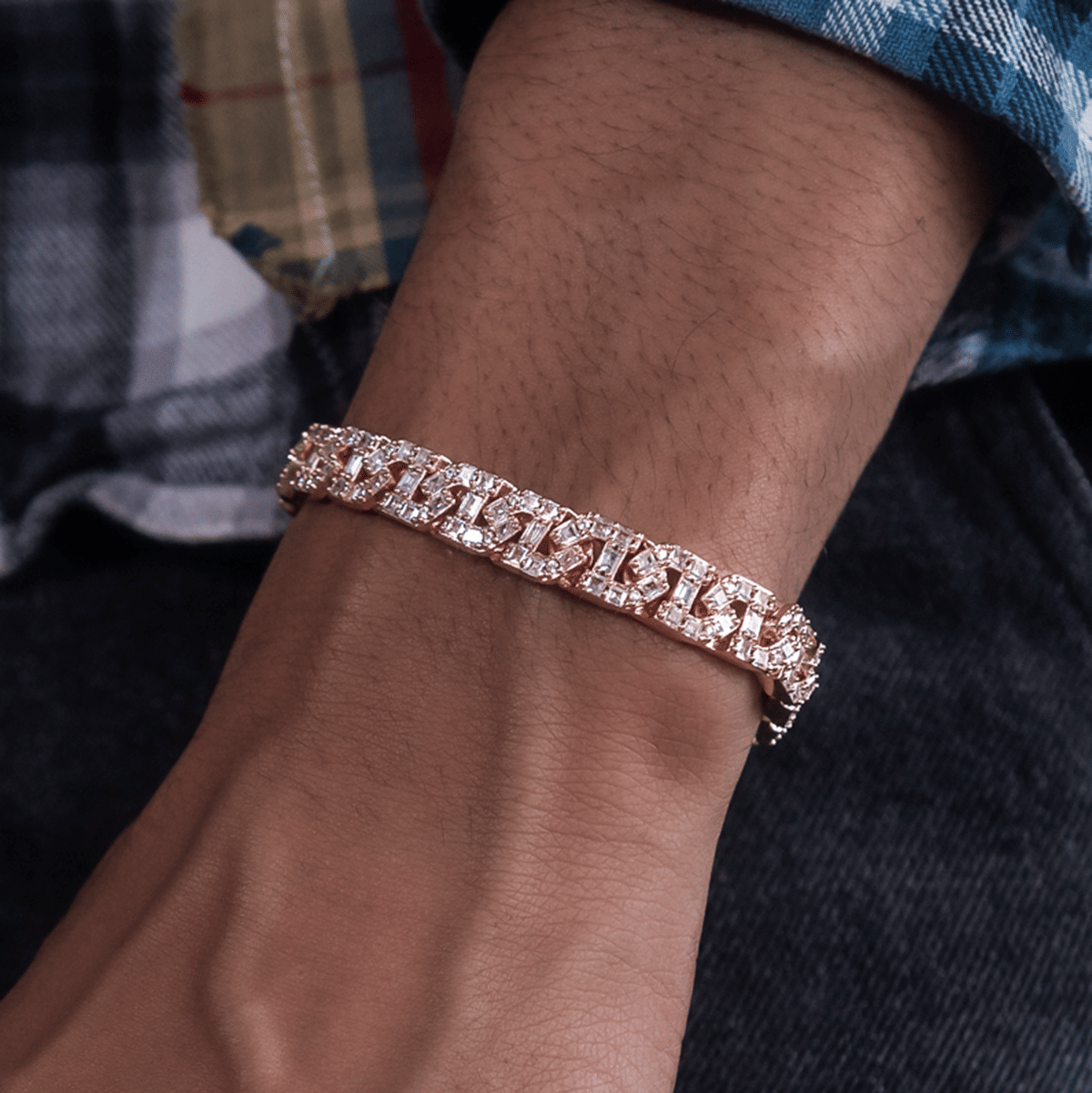 GLD Men Baguette Chain Link Bracelet in Rose Gold