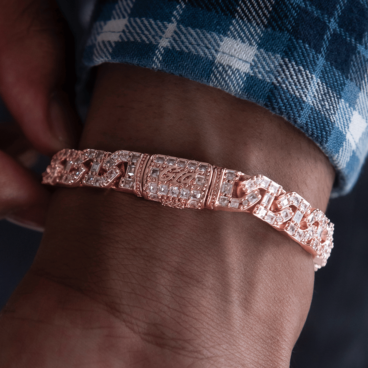 GLD Men Baguette Chain Link Bracelet in Rose Gold