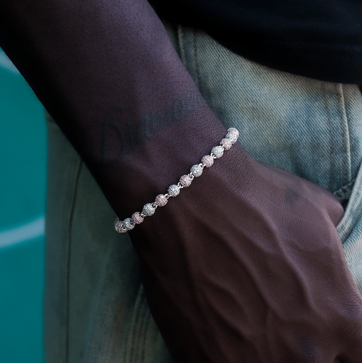 GLD Men Iced Ball Bracelet in Rose/White Gold - 4 mm