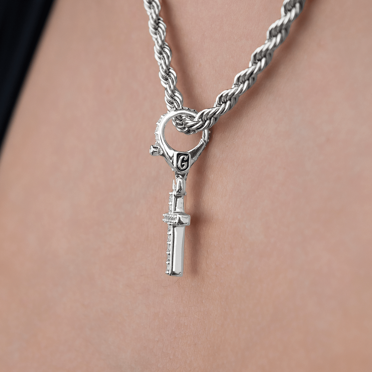 GLD Women Iced Micro Cross Clip On Charm Pendant in White Gold