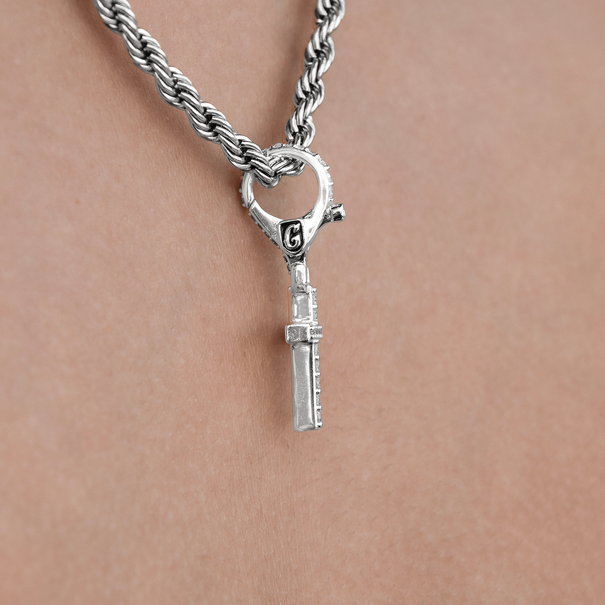 GLD Women Iced Micro Cross Clip On Charm Pendant in White Gold