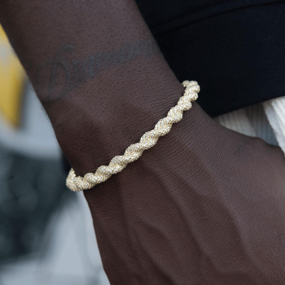 GLD Men Diamond Rope Cuff Bracelet in Yellow Gold - 6 mm