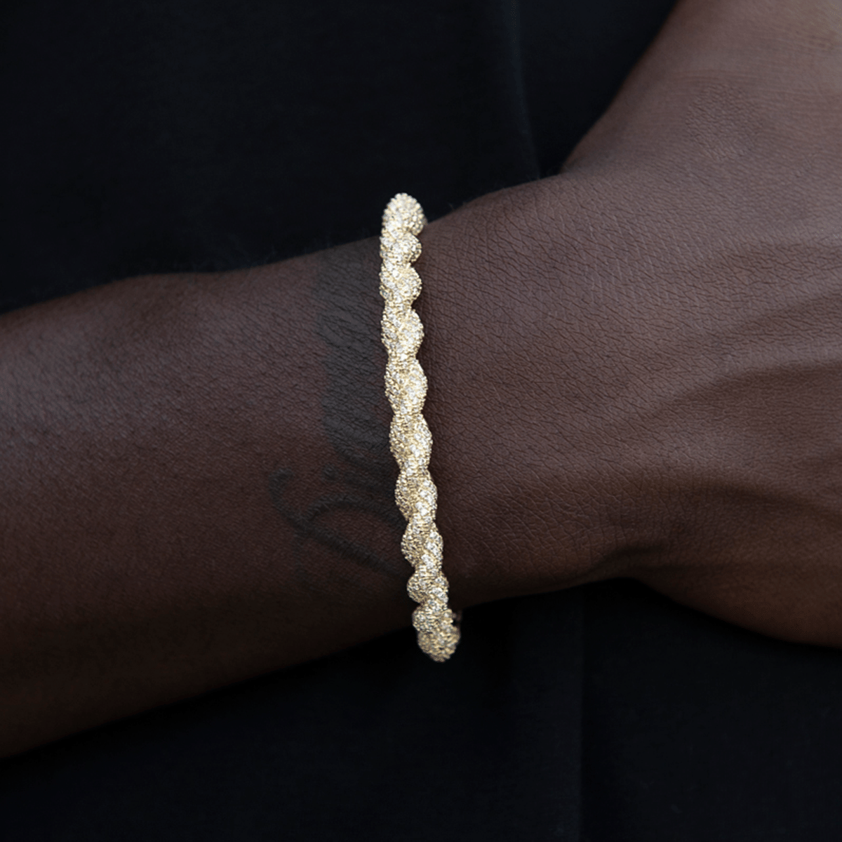 GLD Men Diamond Rope Cuff Bracelet in Yellow Gold - 6 mm