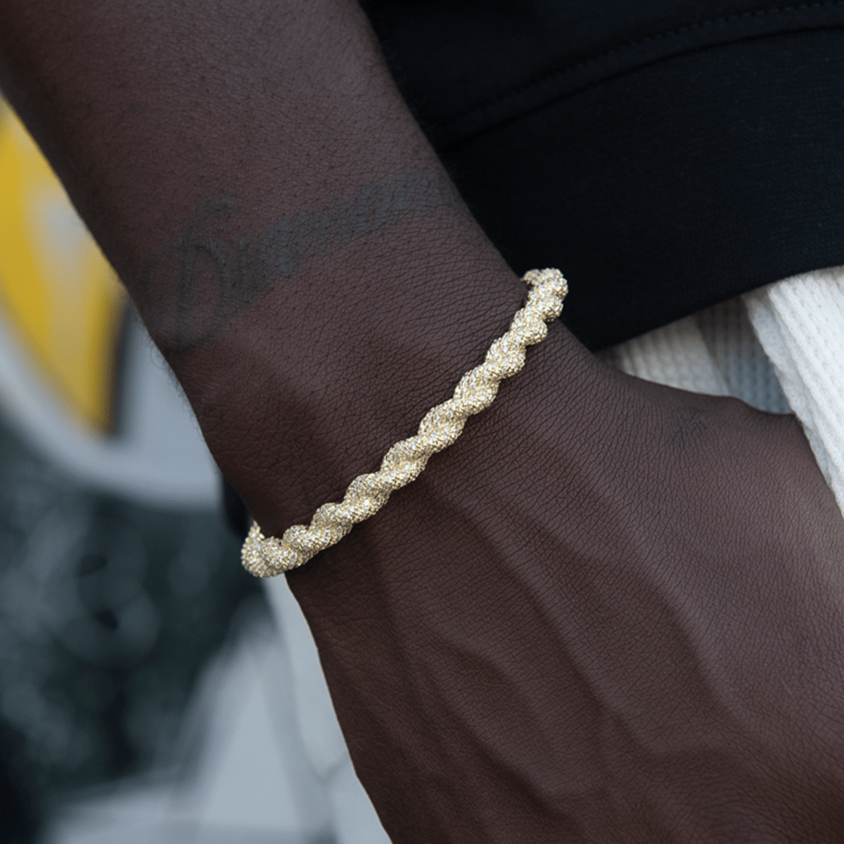 GLD Men Diamond Rope Cuff Bracelet in Yellow Gold - 6 mm