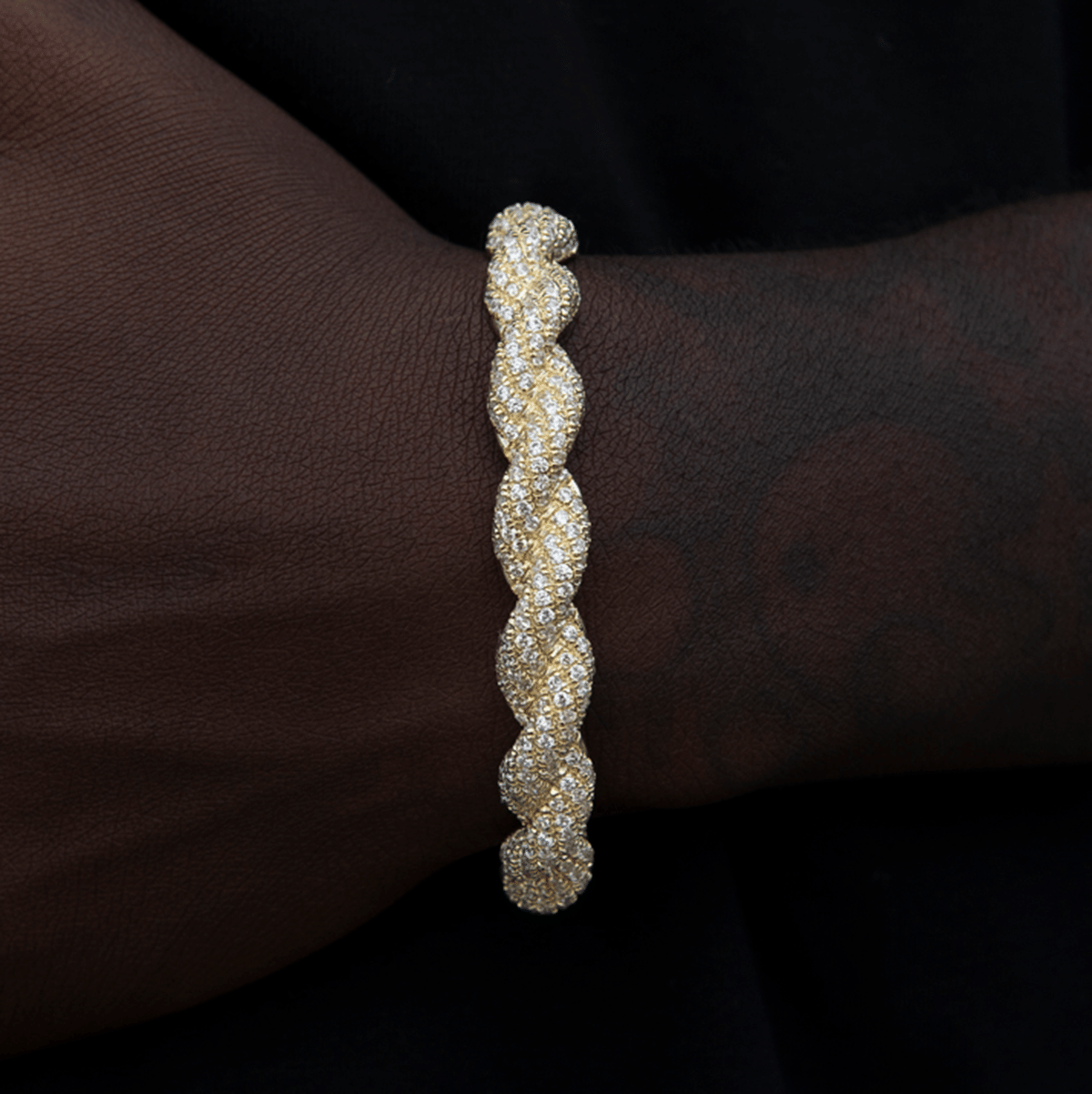 GLD Men Diamond Rope Cuff Bracelet in Yellow Gold - 10 mm