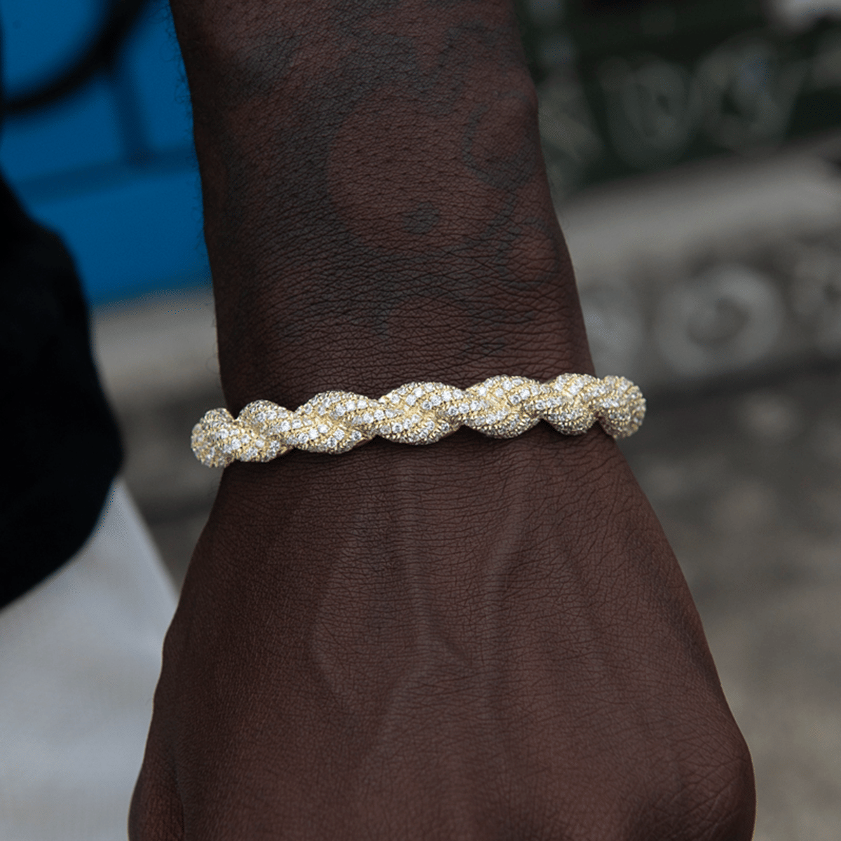 GLD Men Diamond Rope Cuff Bracelet in Yellow Gold - 10 mm
