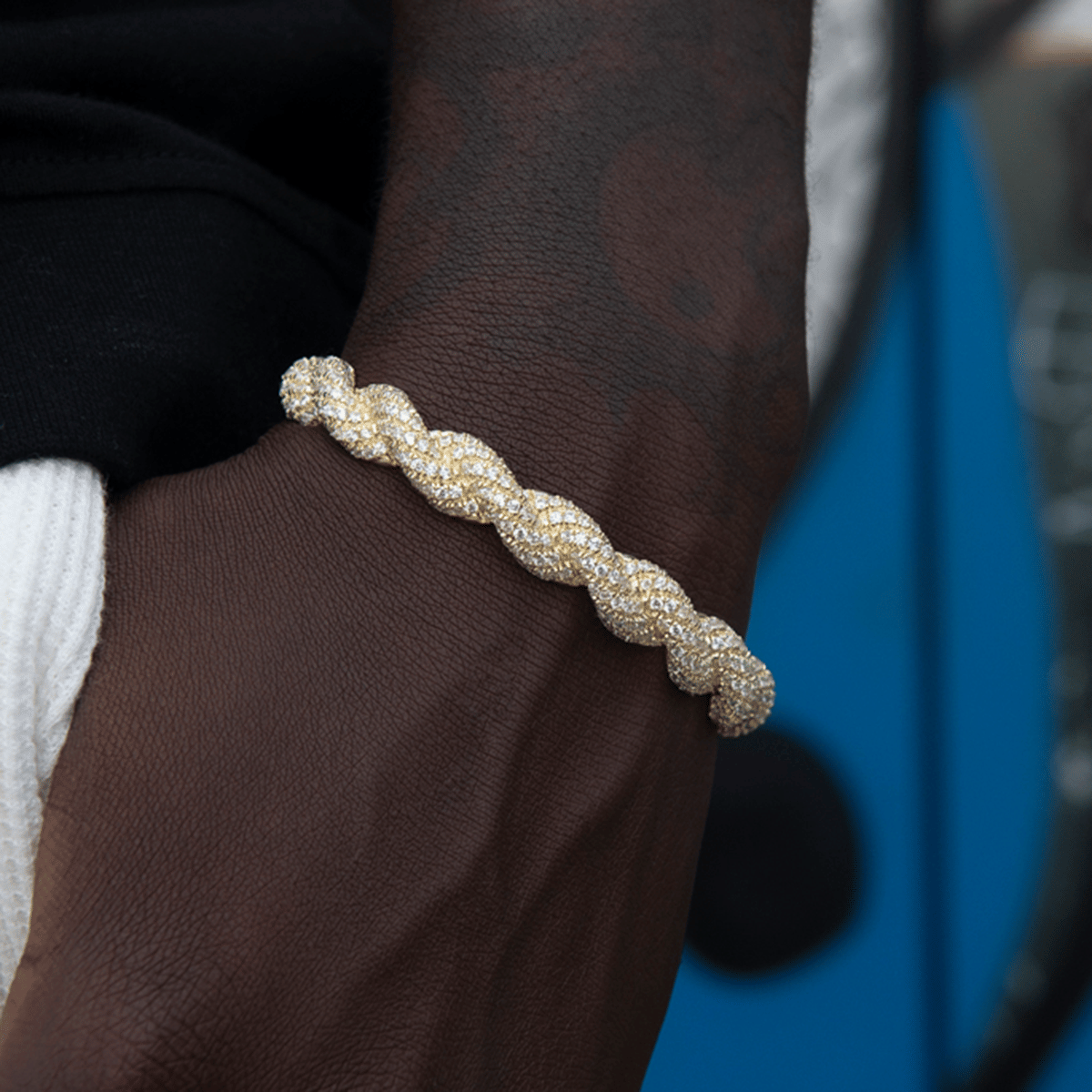 GLD Men Diamond Rope Cuff Bracelet in Yellow Gold - 10 mm