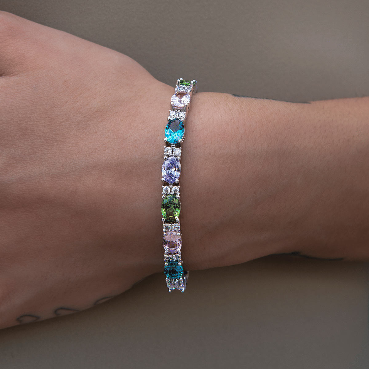GLD Women Multicolor Mixed Oval Cut Tennis Royal Stones Bracelet - 5 mm