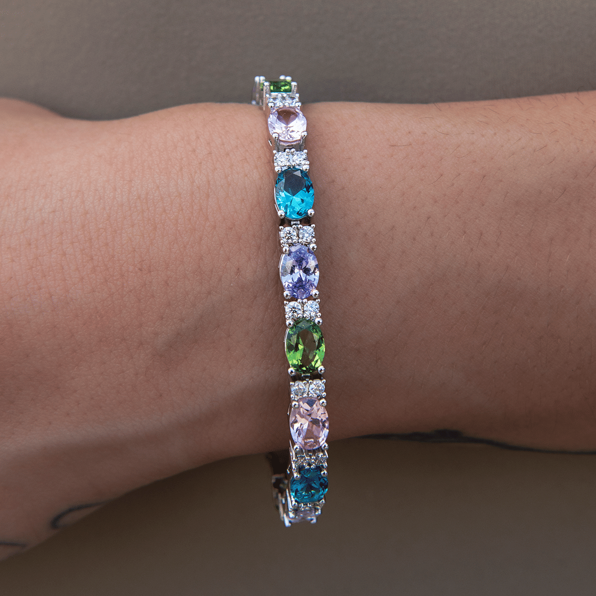 GLD Women Multicolor Mixed Oval Cut Tennis Royal Stones Bracelet - 5 mm