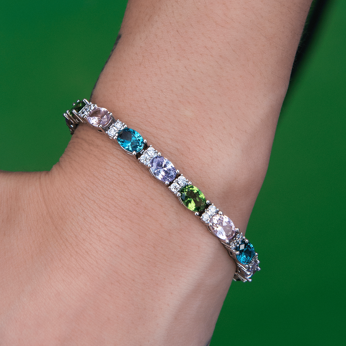 GLD Women Multicolor Mixed Oval Cut Tennis Royal Stones Bracelet - 5 mm
