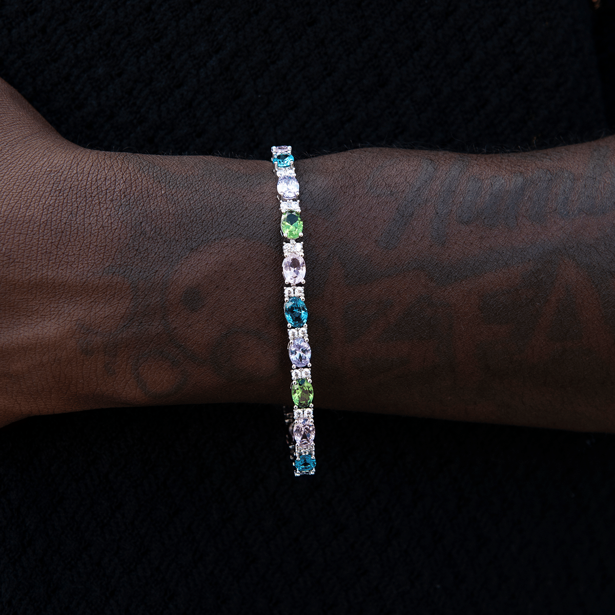 GLD Men Multicolor Mixed Oval Cut Tennis Royal Stones Bracelet - 5 mm
