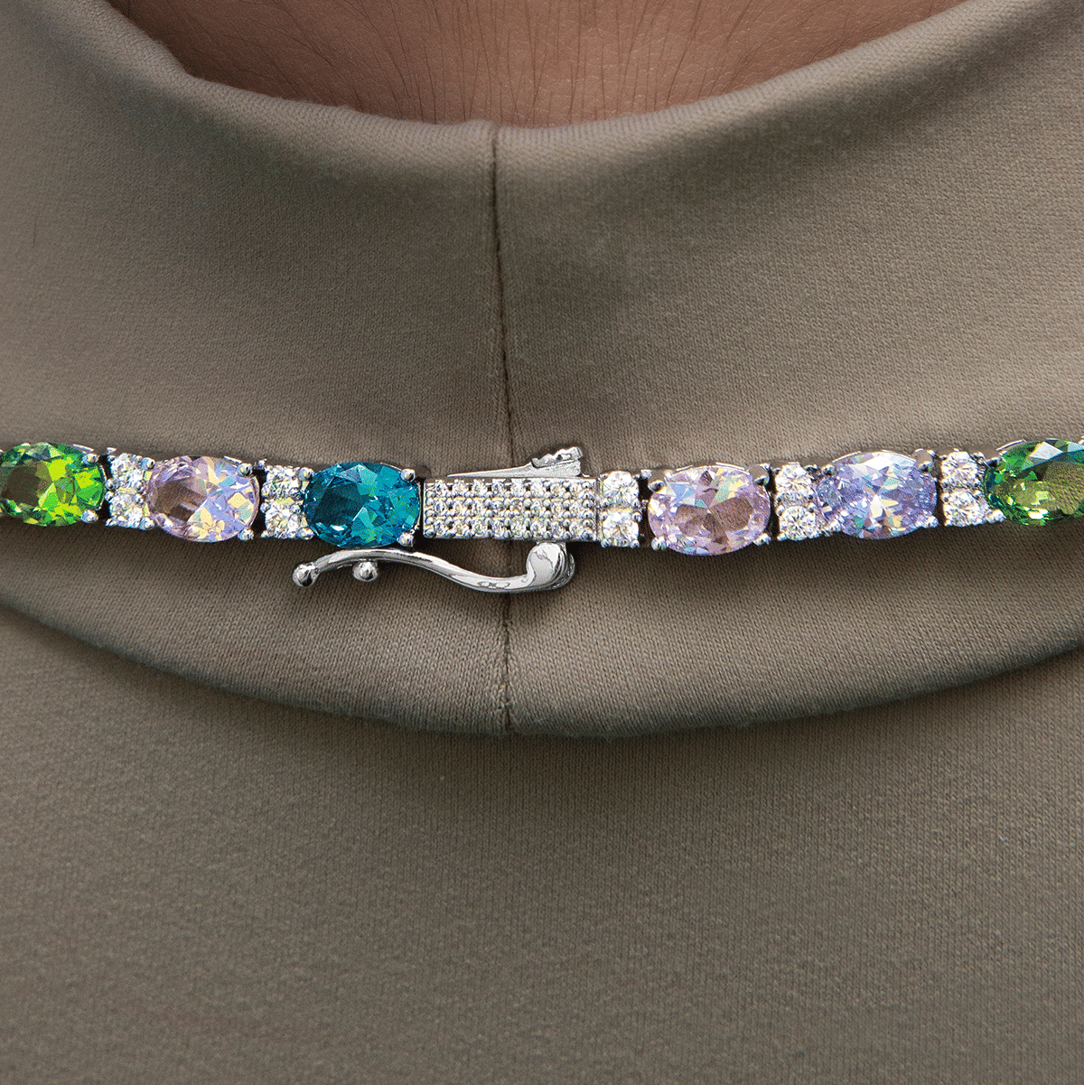 GLD Women Multicolor Mixed Oval Cut Tennis Royal Stones Necklace - 5 mm