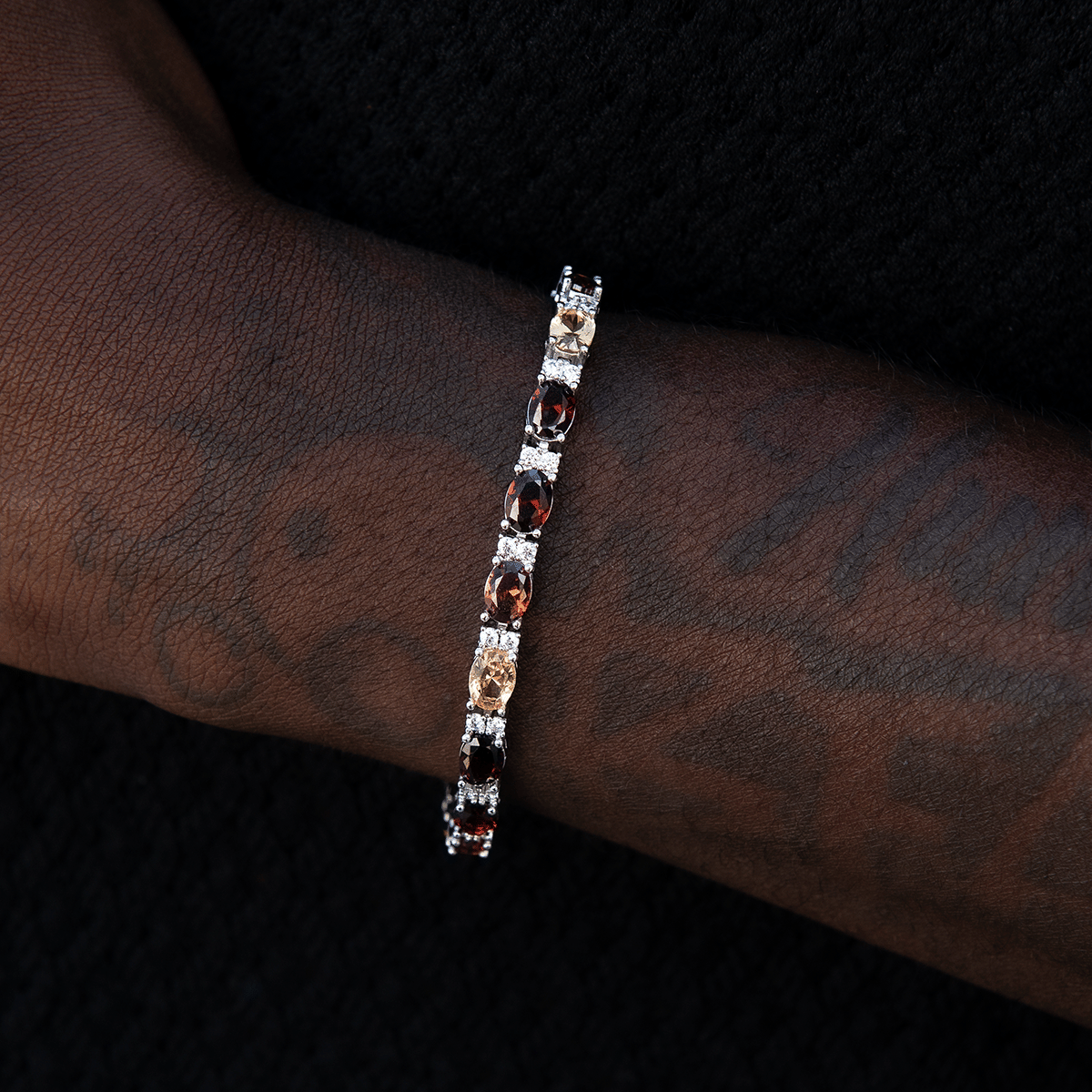 GLD Men Multicolor Mixed Oval Cut Tennis Tonal Brown Stones Bracelet - 5 mm