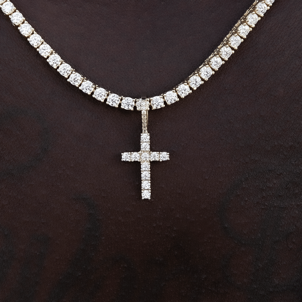GLD Men Men's Moissanite Diamond Cross Micro Pendant in Yellow Gold Vermeil