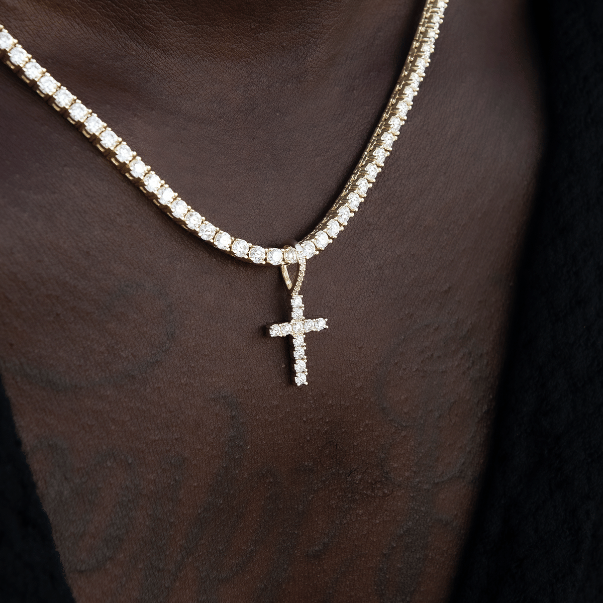 GLD Men Men's Moissanite Diamond Cross Micro Pendant in Yellow Gold Vermeil