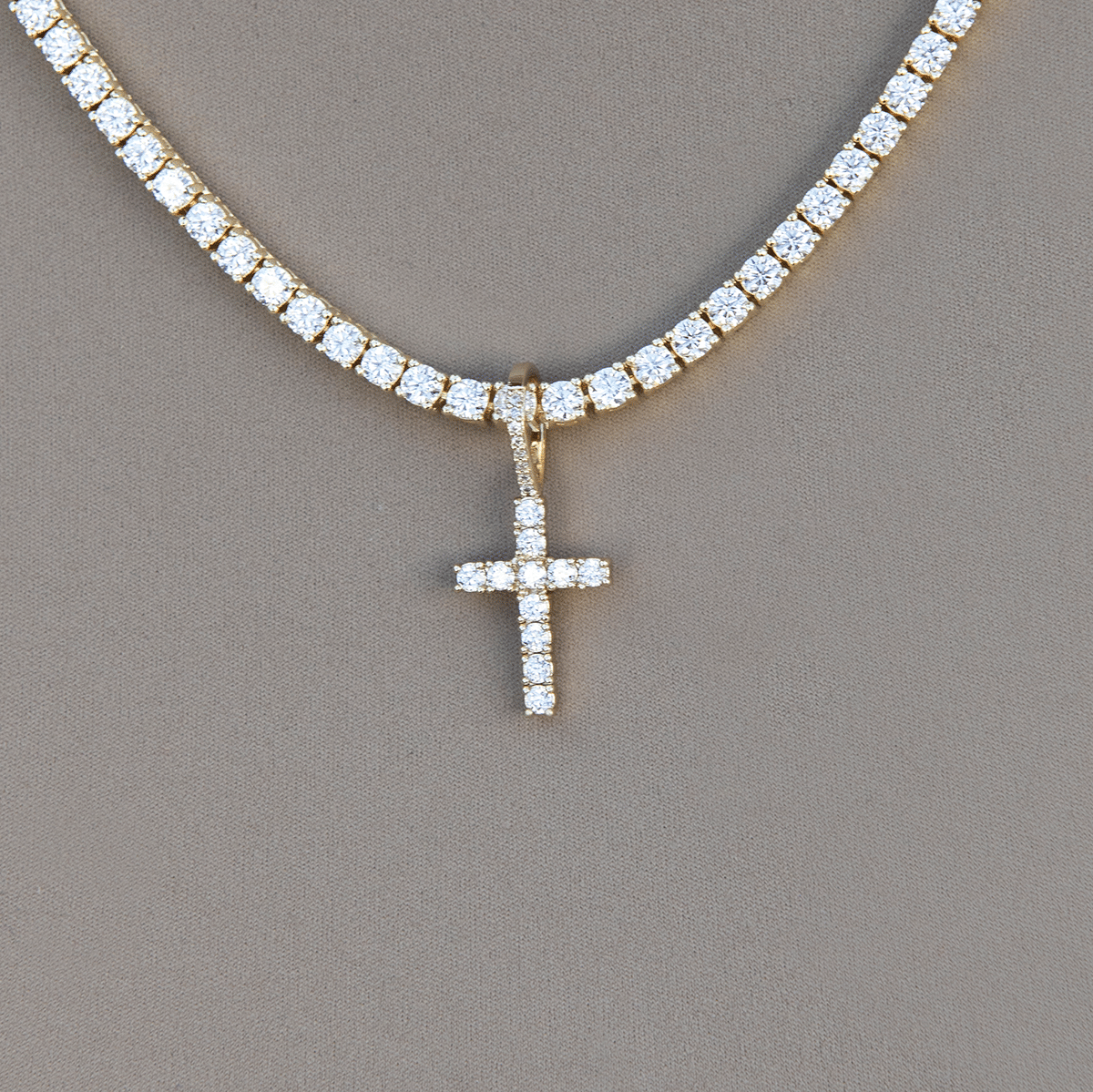 GLD Women Women's Moissanite Diamond Cross Micro Pendant in Yellow Gold Vermeil