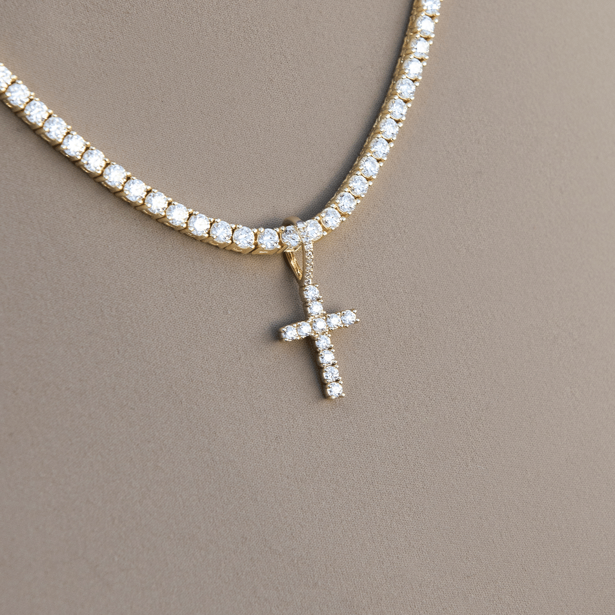 GLD Women Women's Moissanite Diamond Cross Micro Pendant in Yellow Gold Vermeil