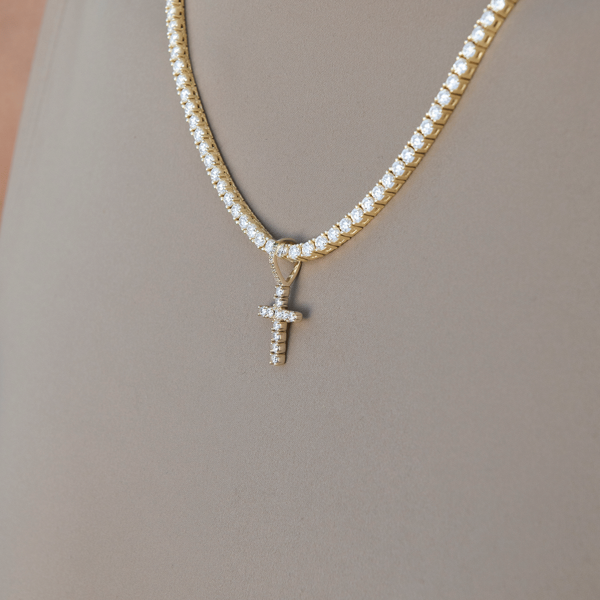 GLD Women Women's Moissanite Diamond Cross Micro Pendant in Yellow Gold Vermeil