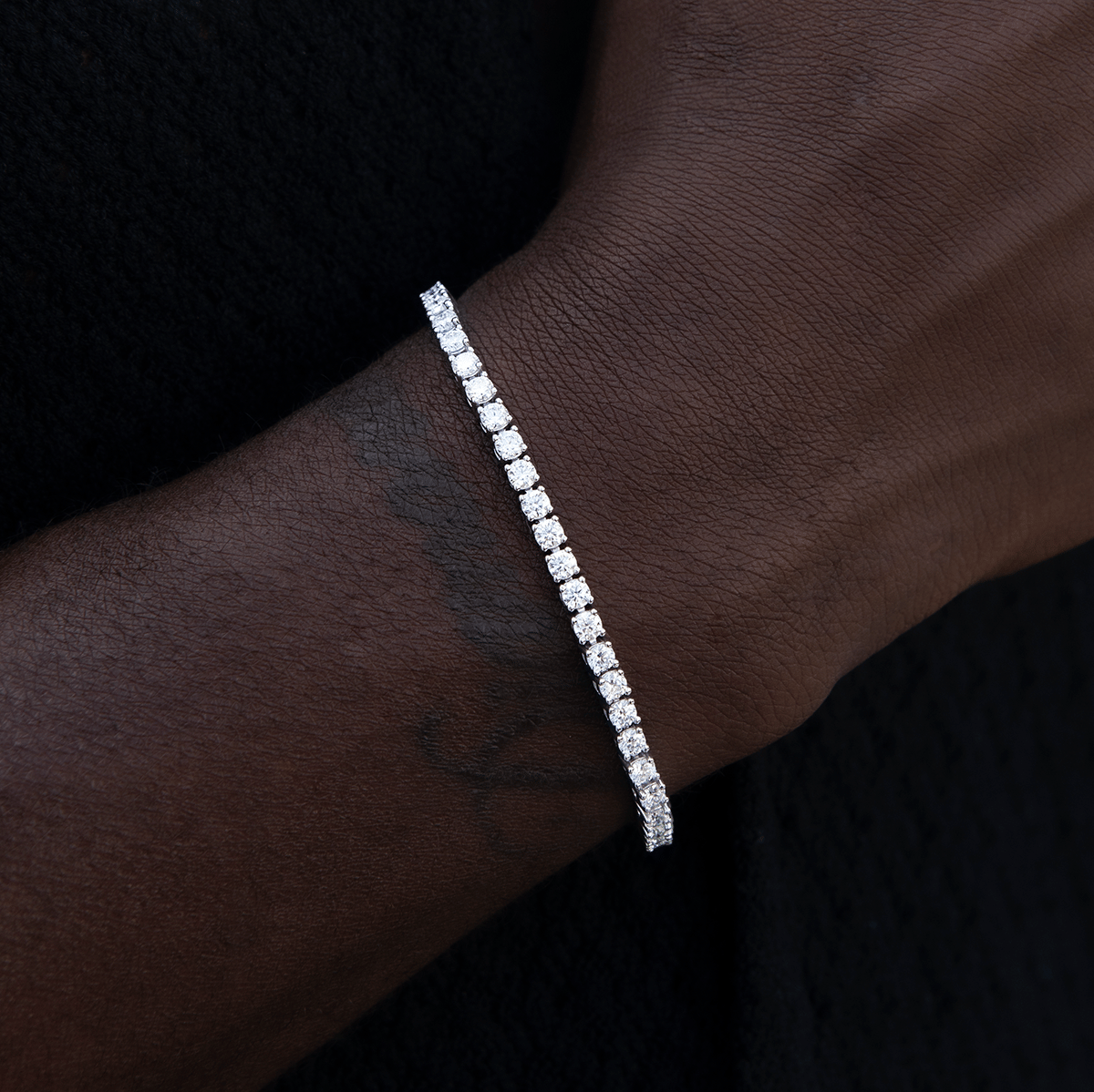 GLD Men Men's Moissanite Diamond Tennis Bracelet in White Gold Vermeil - 3 mm