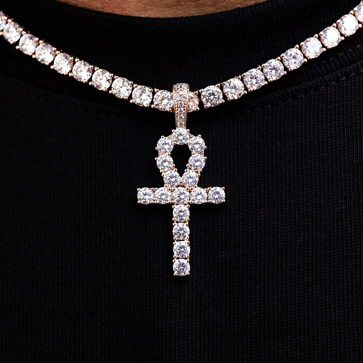 GLD PROMO SETS IcedAnkh Cross Pendant in Rose Gold