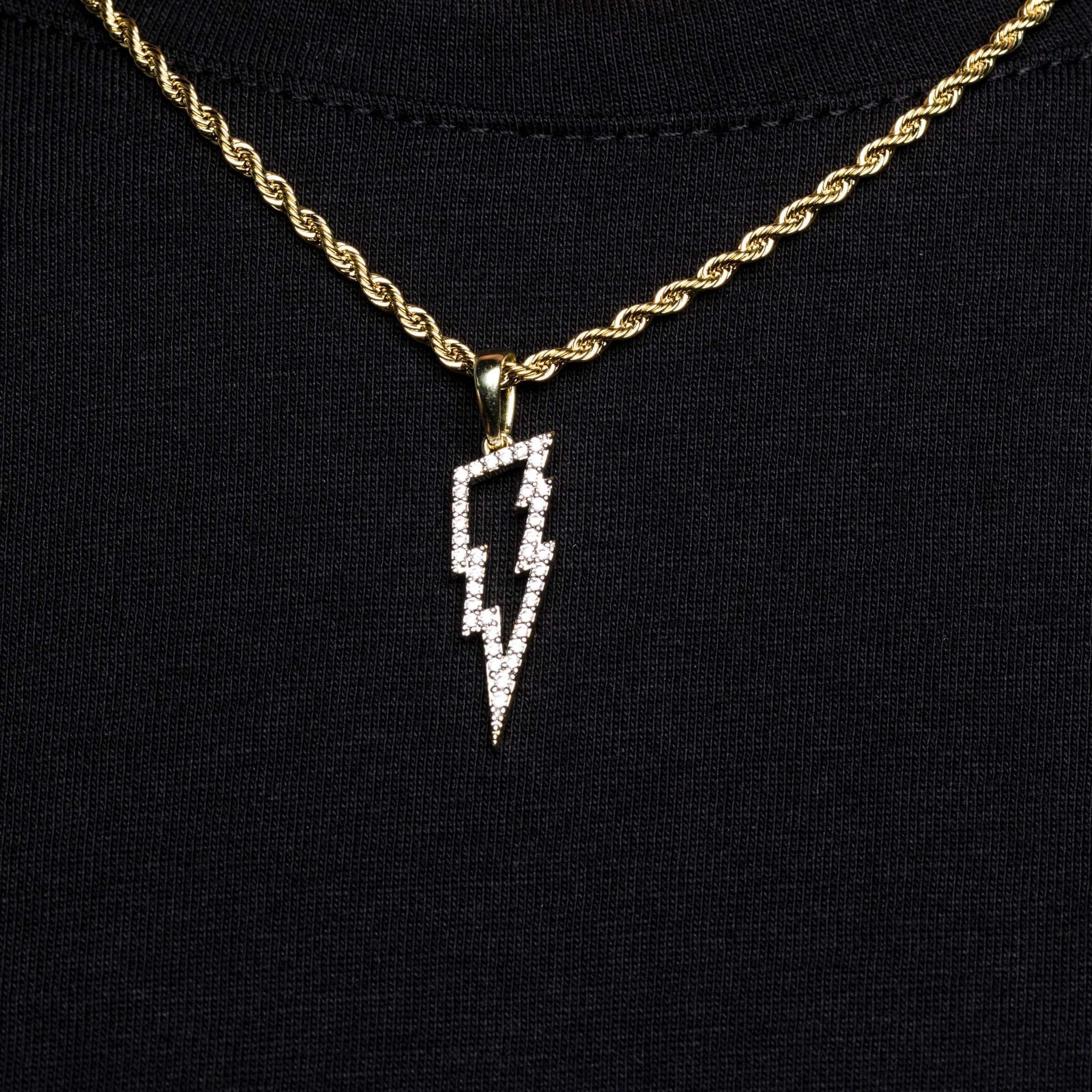 GLD PROMO SETS Micro Iced Lightning Bolt Pendant in Yellow Gold