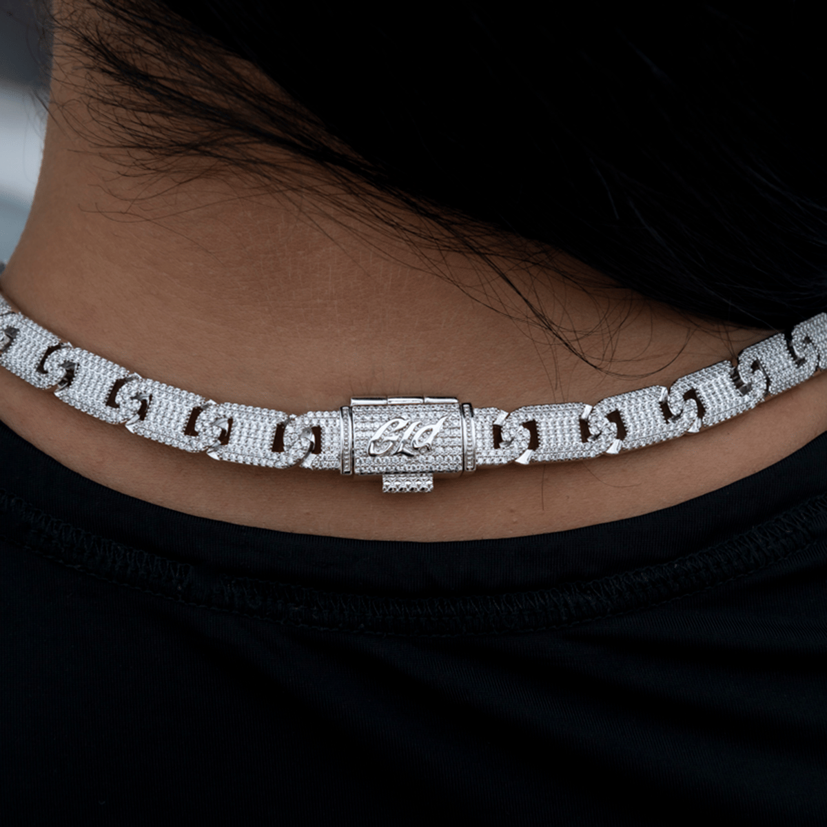 GLD Women Flat Pave Valentina Chain in White Gold - 8.5 mm