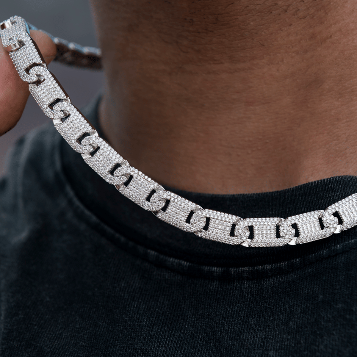 GLD Men Flat Pave Valentina Chain in White Gold - 8.5 mm