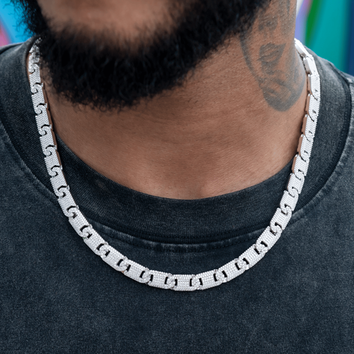 GLD Men Flat Pave Valentina Chain in White Gold - 8.5 mm