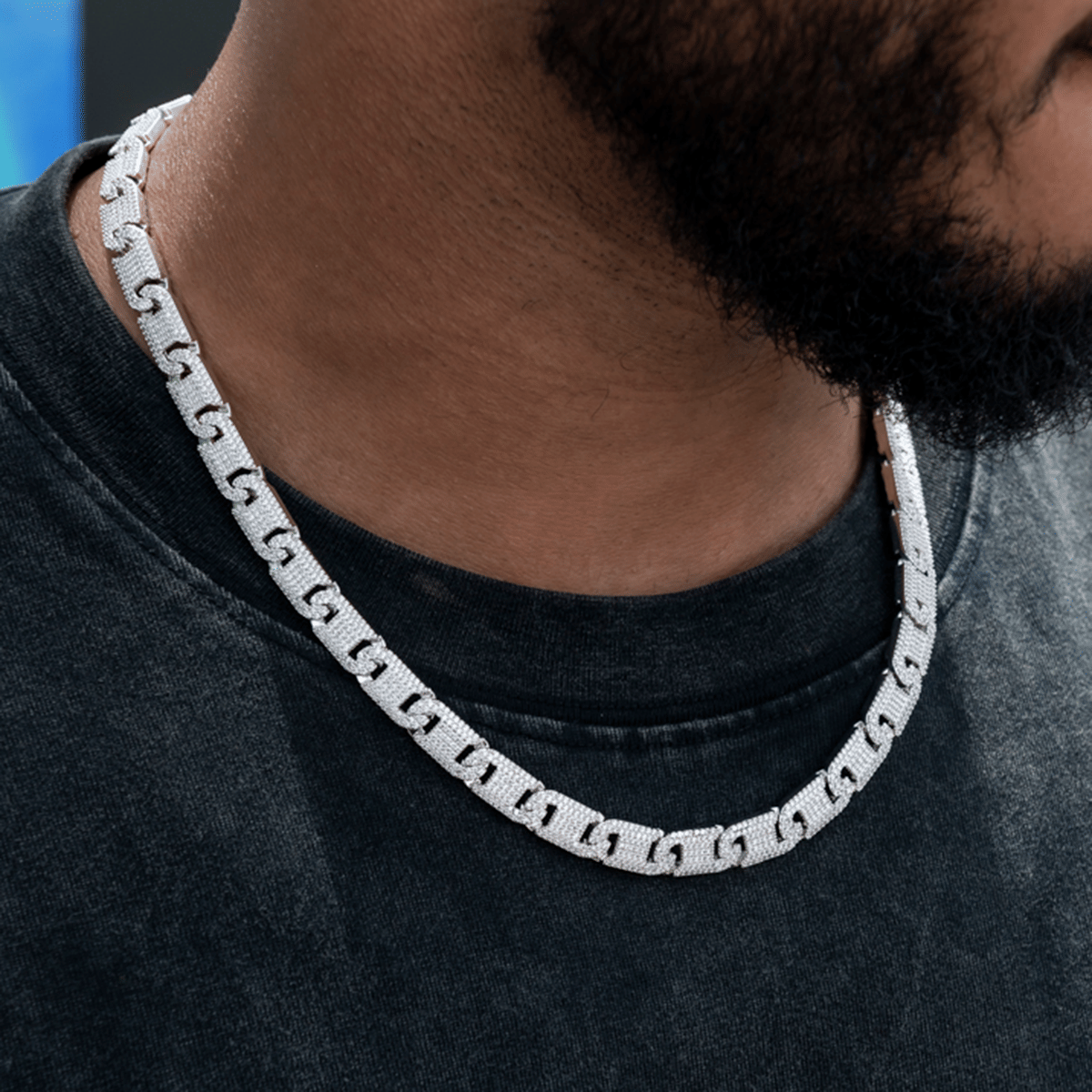 GLD Men Flat Pave Valentina Chain in White Gold - 8.5 mm