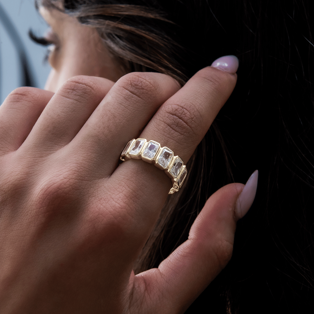 GLD Women Baguette Bezel Ring in Yellow Gold Vermeil